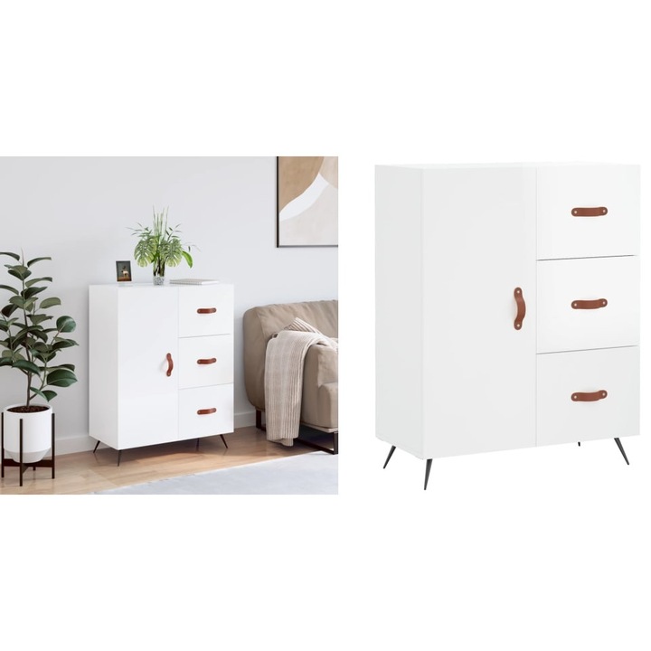 Servanta, alb extralucios, 69, 5x34x90 cm, lemn compozit