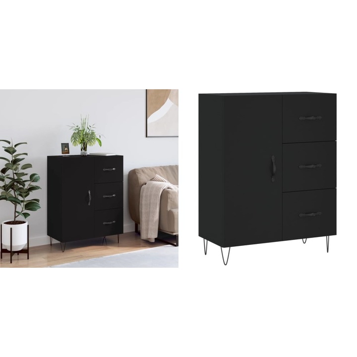 Servanta, negru, 69, 5x34x90 cm, lemn compozit