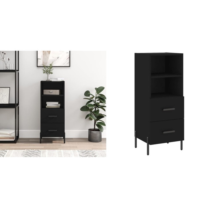 Servanta, negru, 34, 5x34x90 cm, lemn compozit