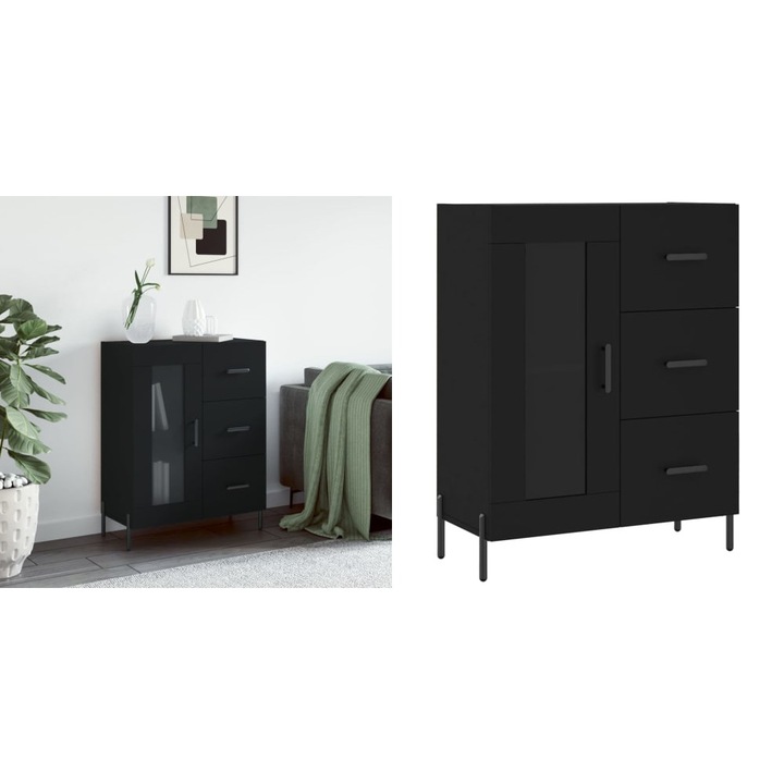 Servanta, negru, 69, 5x34x90 cm, lemn compozit