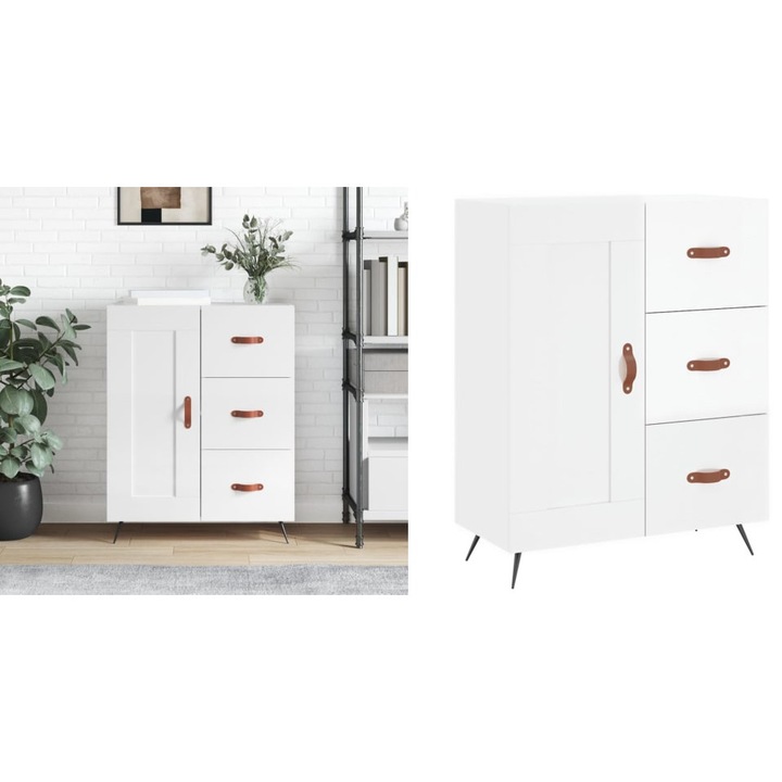 Servanta, alb extralucios, 69, 5x34x90 cm, lemn compozit