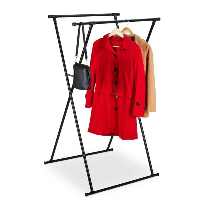 Прибираща се метална закачалка B2X, сребрист завършек, 2 удължени релси, регулируеми размери