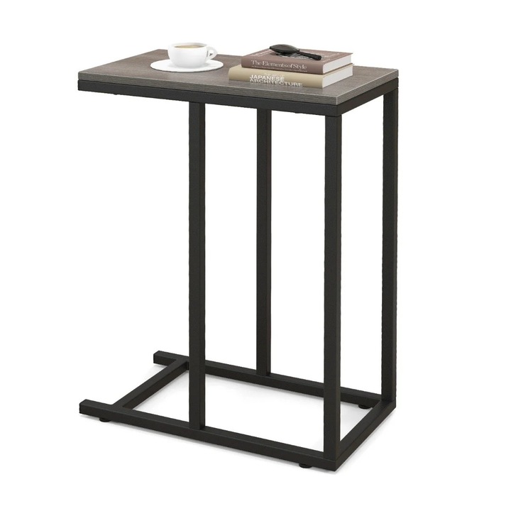 Masă laterală în formă de C Northio, metalică, 45, 5x25, 5x64cm, maro rustic/gri
