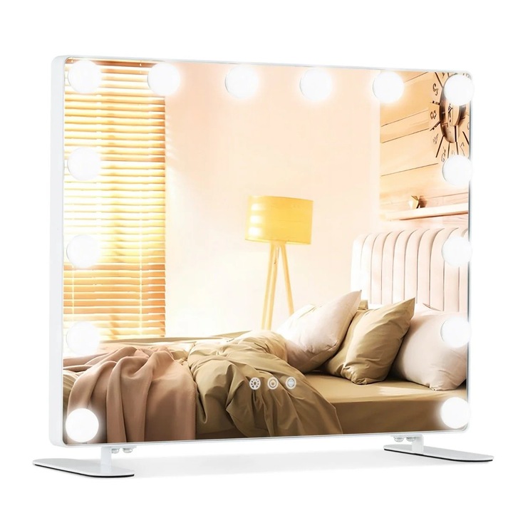 Northix sminktükör LED világítással, fehér, 50x40cm, érintővezérlés, három fénymód