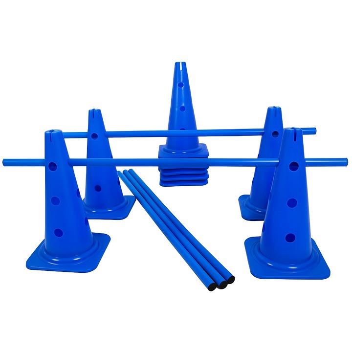 Készlet 10 kúp 40 cm és 5 rúd 100 cm, kék