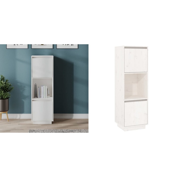 Dulap inalt, alb, 38x35x117 cm, lemn masiv de pin