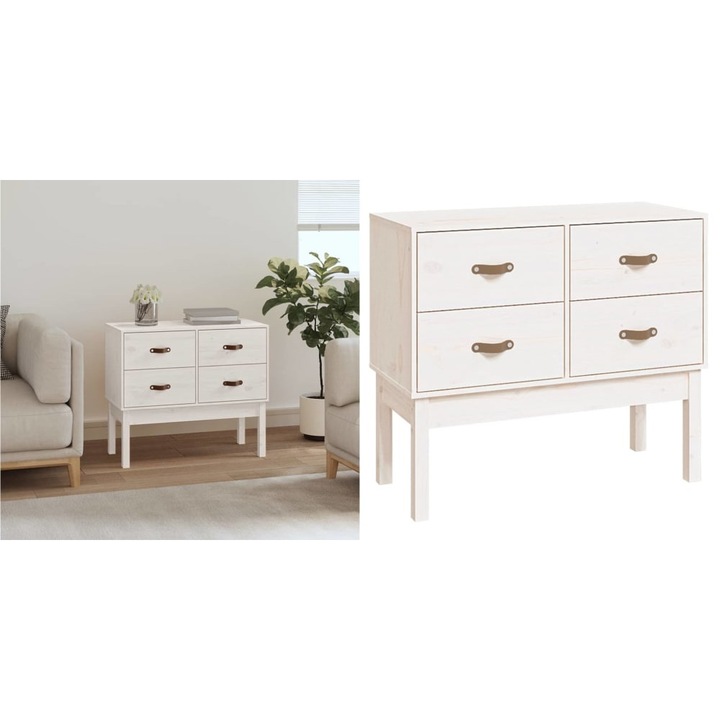 Dulap consola, Alb, 90x40x78 cm, lemn masiv de pin