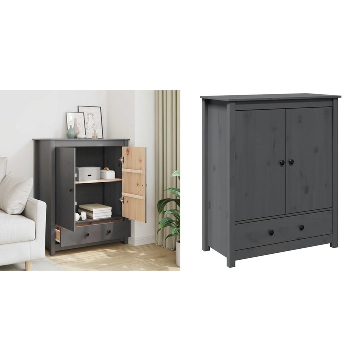 Dulap, gri, 83x41, 5x100 cm, lemn masiv de pin