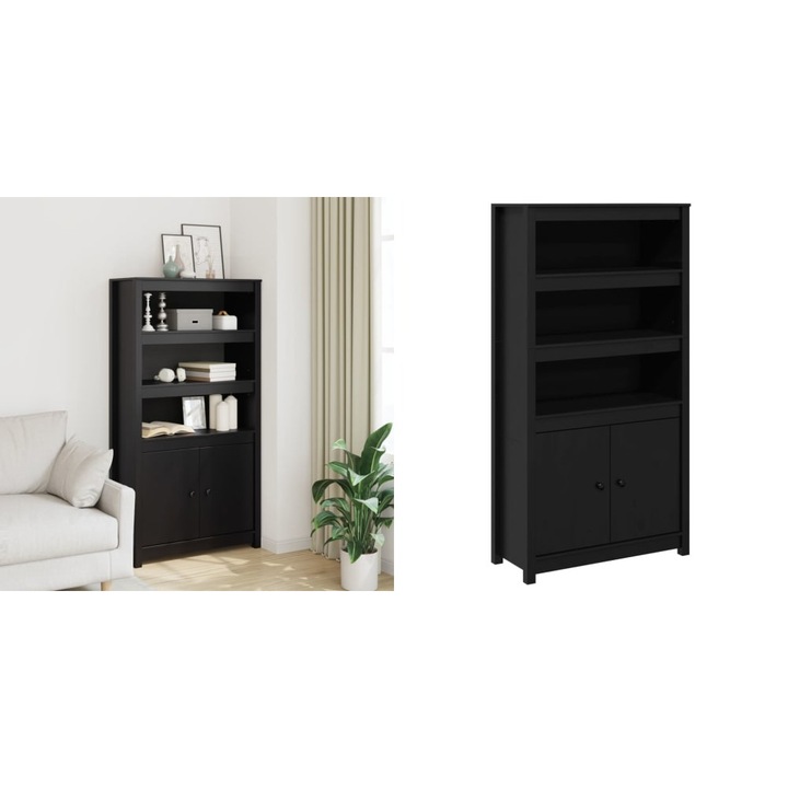 Dulap inalt, negru, 80x35x154 cm, lemn masiv de pin