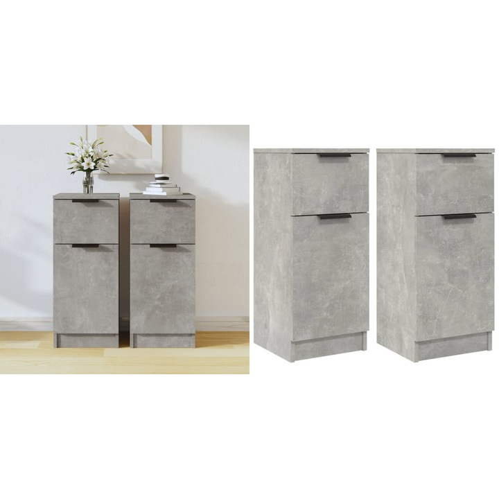 Dulapuri, 2 buc., gri beton, 30x30x70 cm, lemn compozit
