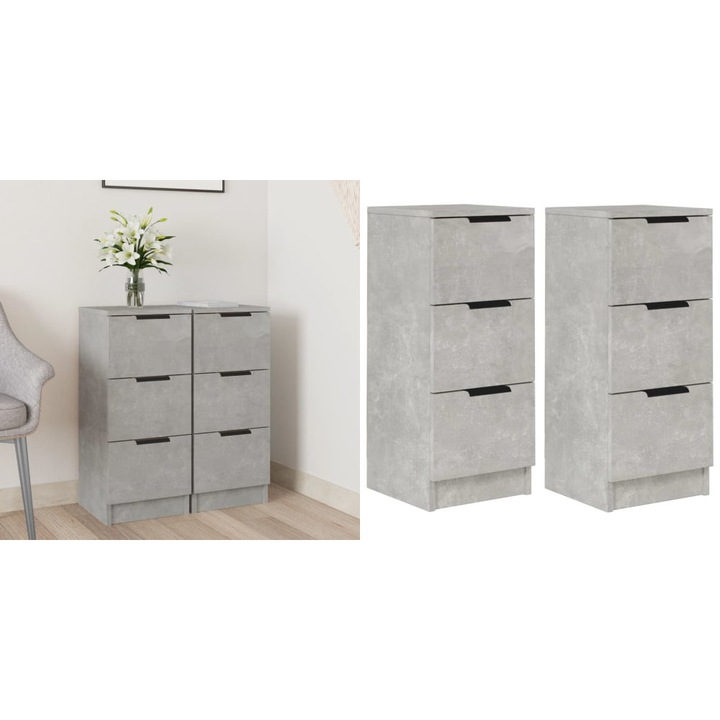Dulapuri, 2 buc., gri beton, 30x30x70 cm, lemn compozit