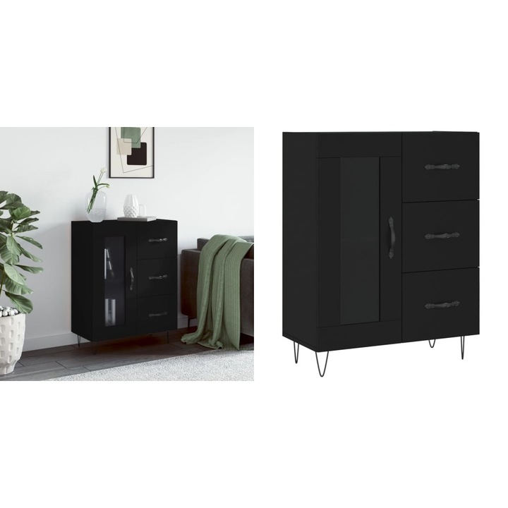 Servanta, negru, 69, 5x34x90 cm, lemn compozit