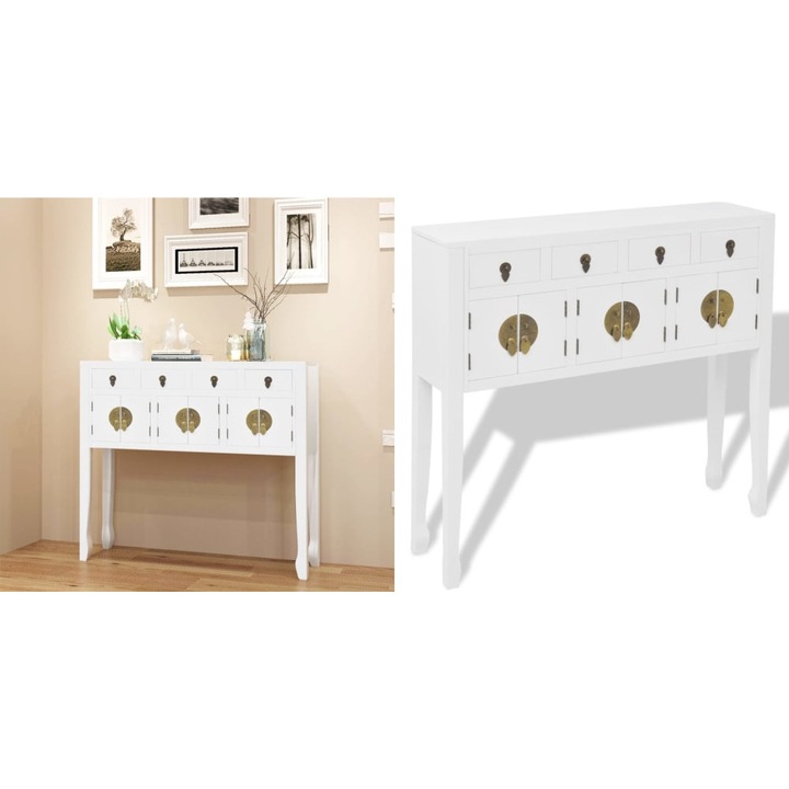 Servanta in stil chinezesc din lemn de esenta tare, Alb