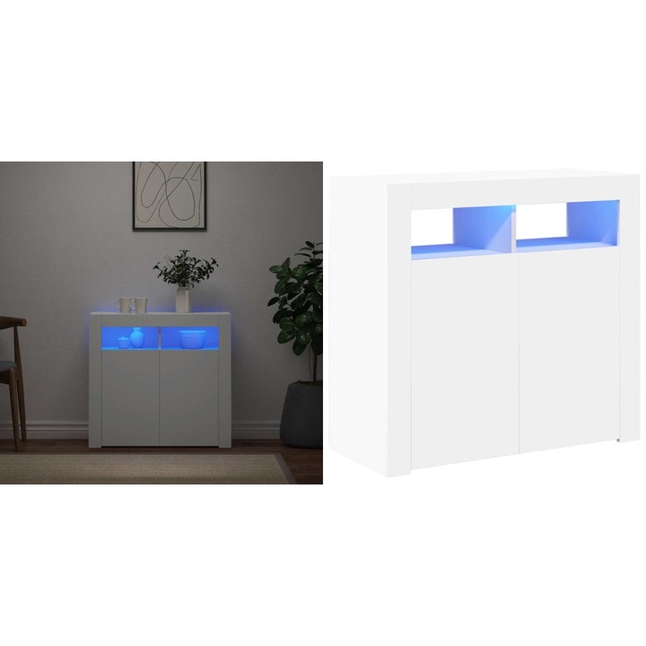 Servanta cu lumini LED, alb, 80x35x75 cm