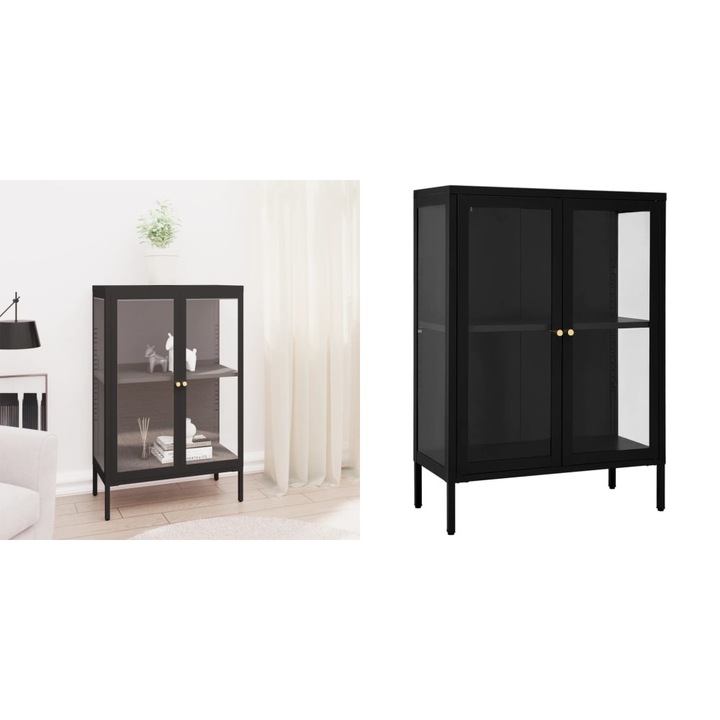 Servanta, negru, 75x35x105 cm, otel si sticla