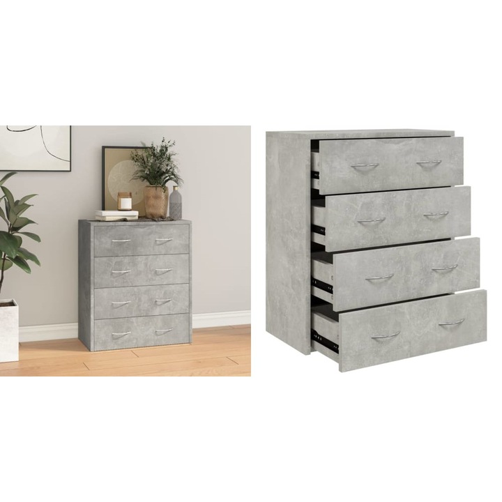 Servanta cu 4 sertare, gri beton, 60x30, 5x71 cm