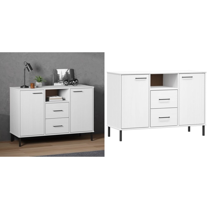 Servanta cu picioare metalice „OSLO” alb 113x40x77 cm lemn