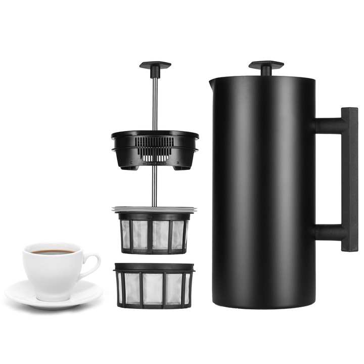 Espro P6 French Press, aparat de cafea și ceai din oțel inoxidabil, izolat, negru mat, 946 ml