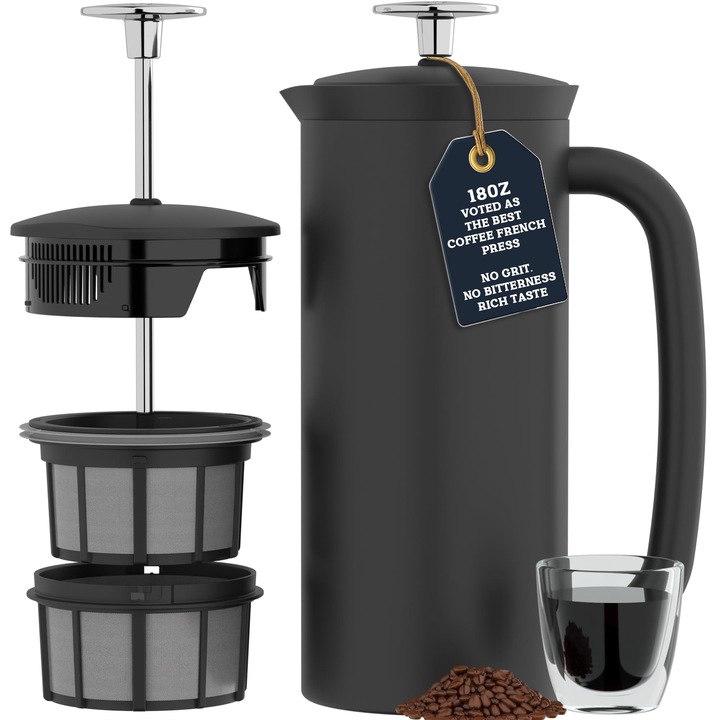 Presa de cafea, Espro P7, Din Otel Inoxidabil Izolat, Negru Mat, 18 Oz