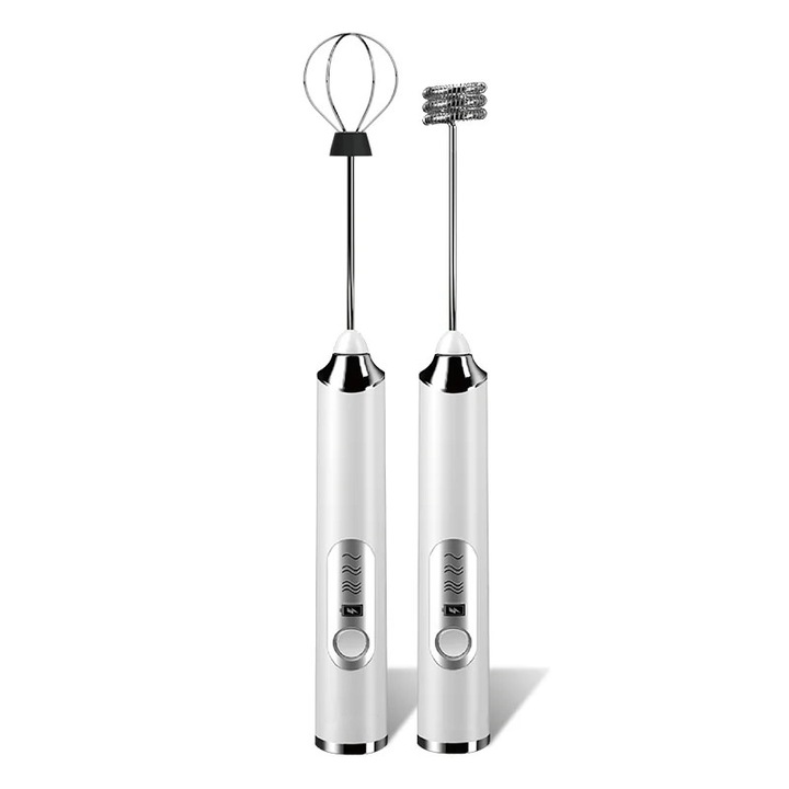 Mixer spumator de lapte electric, Rovitech, 20W, 3 viteze, incarcabil USB, 2 capete inox pentru spumare si amestecare