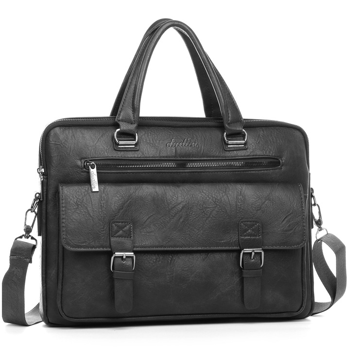 Geanta laptop piele ecologica neagra, 16"