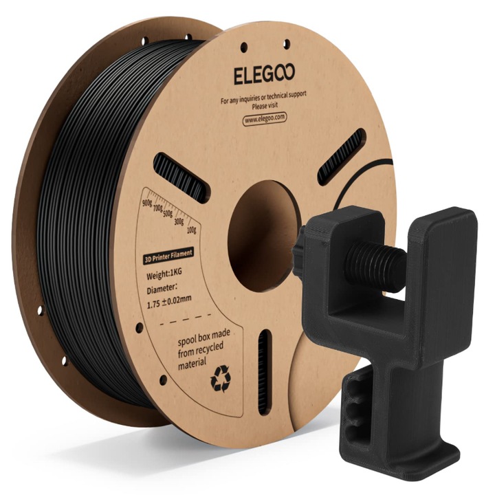 Filament, Elegoo PLA, 1kg, Fekete, 3D nyomtatóhoz