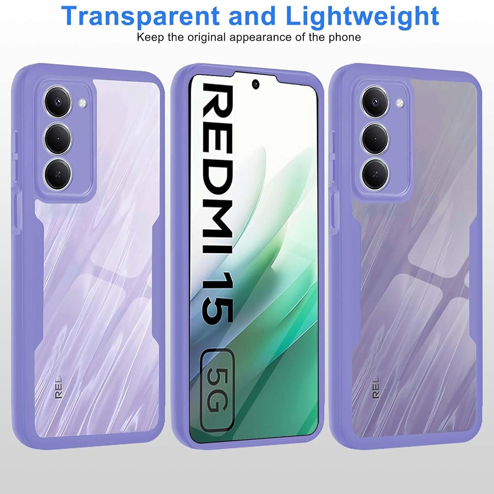 Set 360: Husa cu folie integrata pentru Xiaomi Redmi 15 5G Protectie 360 fata / spate - mov