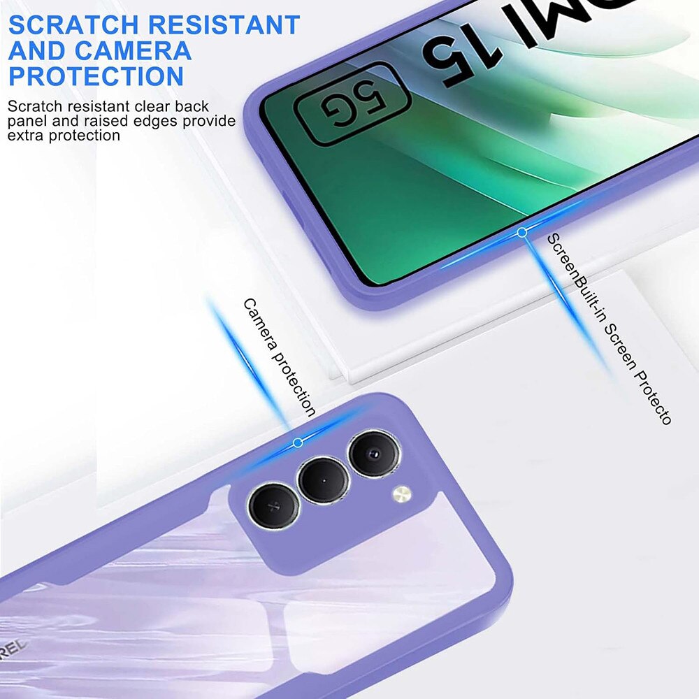 Set 360: Husa cu folie integrata pentru Xiaomi Redmi 15 5G Protectie 360 fata / spate - mov