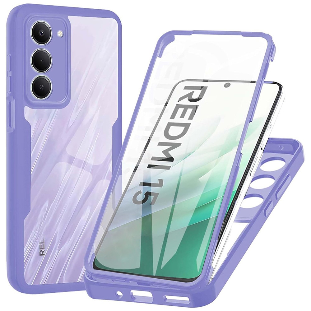 Set 360: Husa cu folie integrata pentru Xiaomi Redmi 15 5G Protectie 360 fata / spate - mov