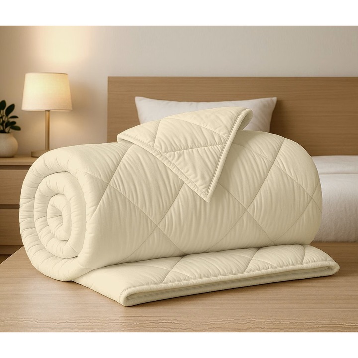 Pilota matlasata Ralex Pucioasa, 100% bumbac, umplutura lana, Crem, 160x210 cm