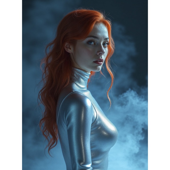 Tablou canvas modern „Eleganta metalica” – Portret futurist pe panza, arta contemporana, pentru living sau birou, panza pe cadru de lemn, 80 x 100 cm