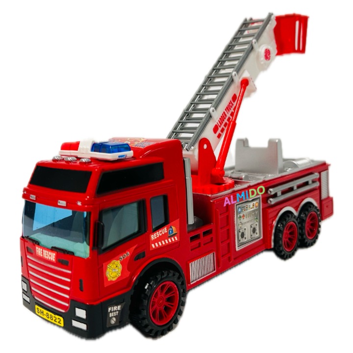 Masina de pompieri jucarie Almido, scara mobila, mers mecanic, rosie, 30x8x11cm