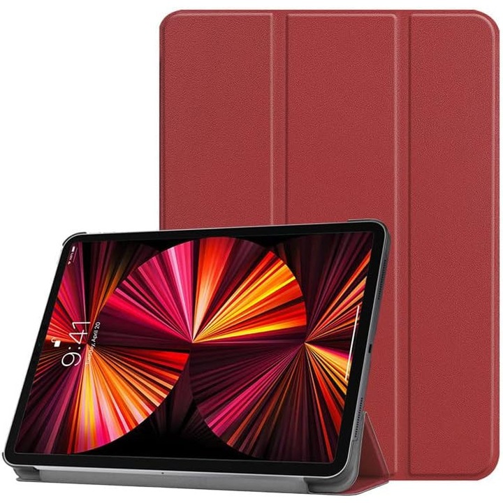 Husa Sigloo pentru tableta Honor Pad 10, 12.1" (2025), – Slim, Tri-Fold Magnetic, Piele Ecologica, Stand Reglabil, – Burgundy