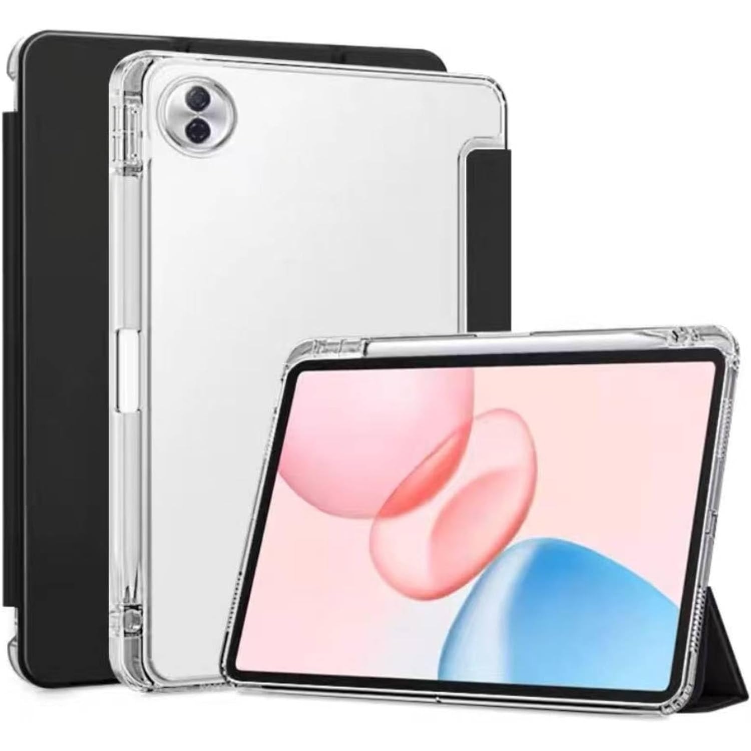 Husa Sigloo pentru tableta Honor Pad 10, 12.1" (2025), – Slim, Tri-Fold Magnetic, Spate Transparent, Suport Stylus, Piele Ecologica – Negru