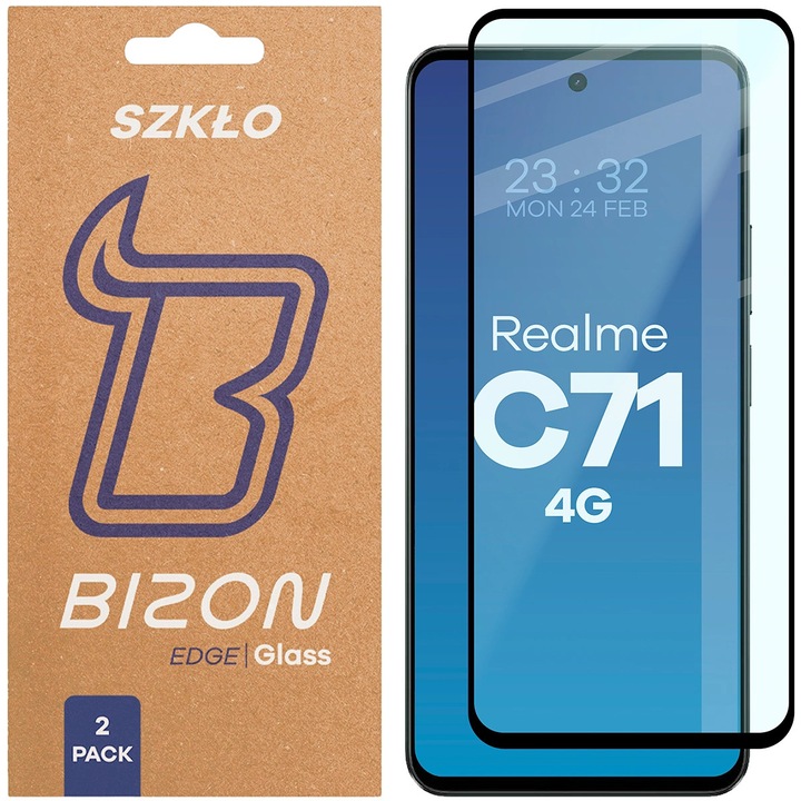 Комплект 2x Стъклен протектор, Bizon Glass Edge Duo за Realme C71 4G, Черно