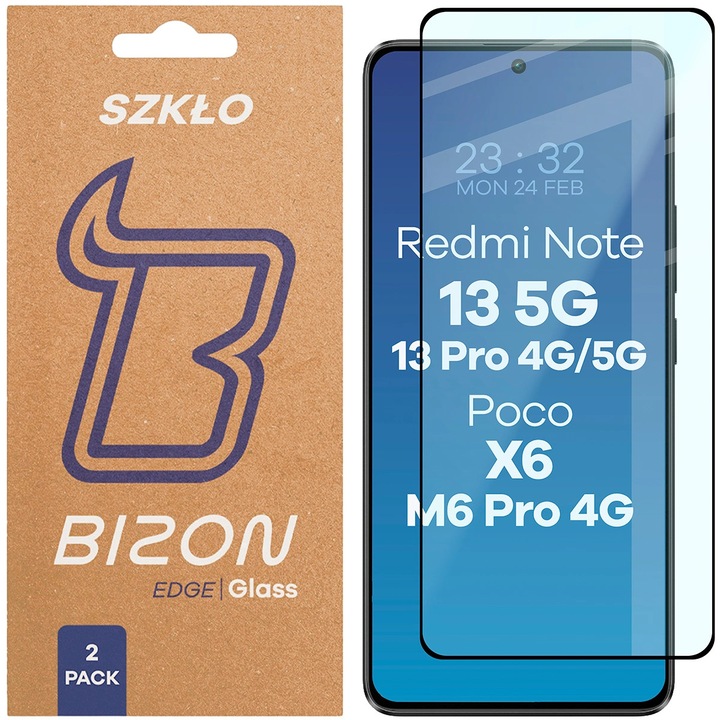 Комплект 2x Стъклен протектор, Bizon Glass Edge Duo за Xiaomi POCO X6 / M6 Pro 4G / Redmi Note 13 5G / 13 Pro 4G/5G, Черно