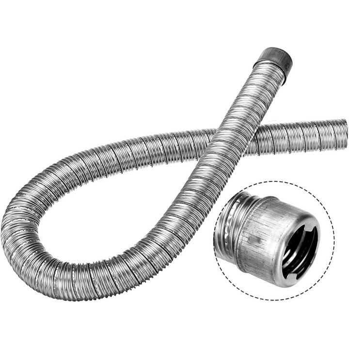 Изпускателна тръба за спомагателен нагревател, Buyya, Ø24мм, 100см, неръждаема стомана, съвместима с Webasto и Eberspächer, сребриста