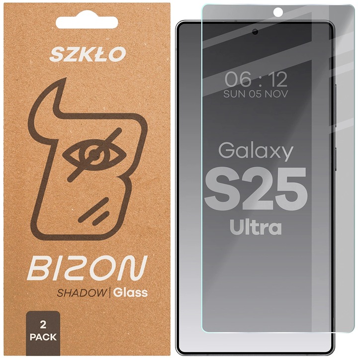Комплект 2x Стъклен протектор за поверителност, Bizon Glass Clear Shadow Duo За Samsung Galaxy S25 Ultra