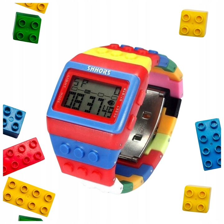 Ceas in stil bloc, colorat pentru copii, digital, Rosu cu Albastru, KL-4, VOLAN