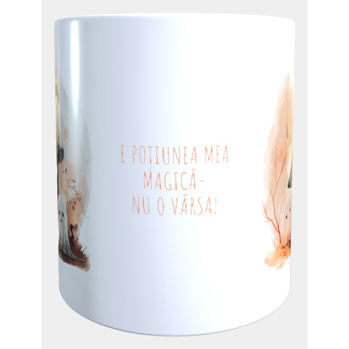 Cana ceramica personalizata „E potiunea mea magica – nu o varsa!” – 330 ml, alba, design fara fundal