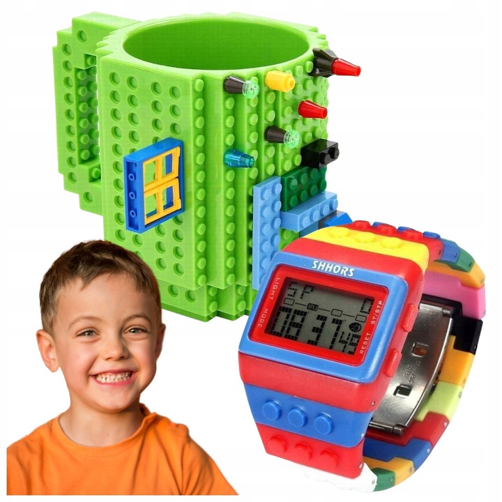 Set 2 Cani Constructor, Termorezistente, Design Santier, 350 ml, Cu Ceas Digital de Birou Inclus, Fara BPA, Reutilizabile, Originale, Verzi, VOLAN – Cadoul Perfect pentru Pasionatii de Constructii si Ingineri, Accesorii Birou Tema