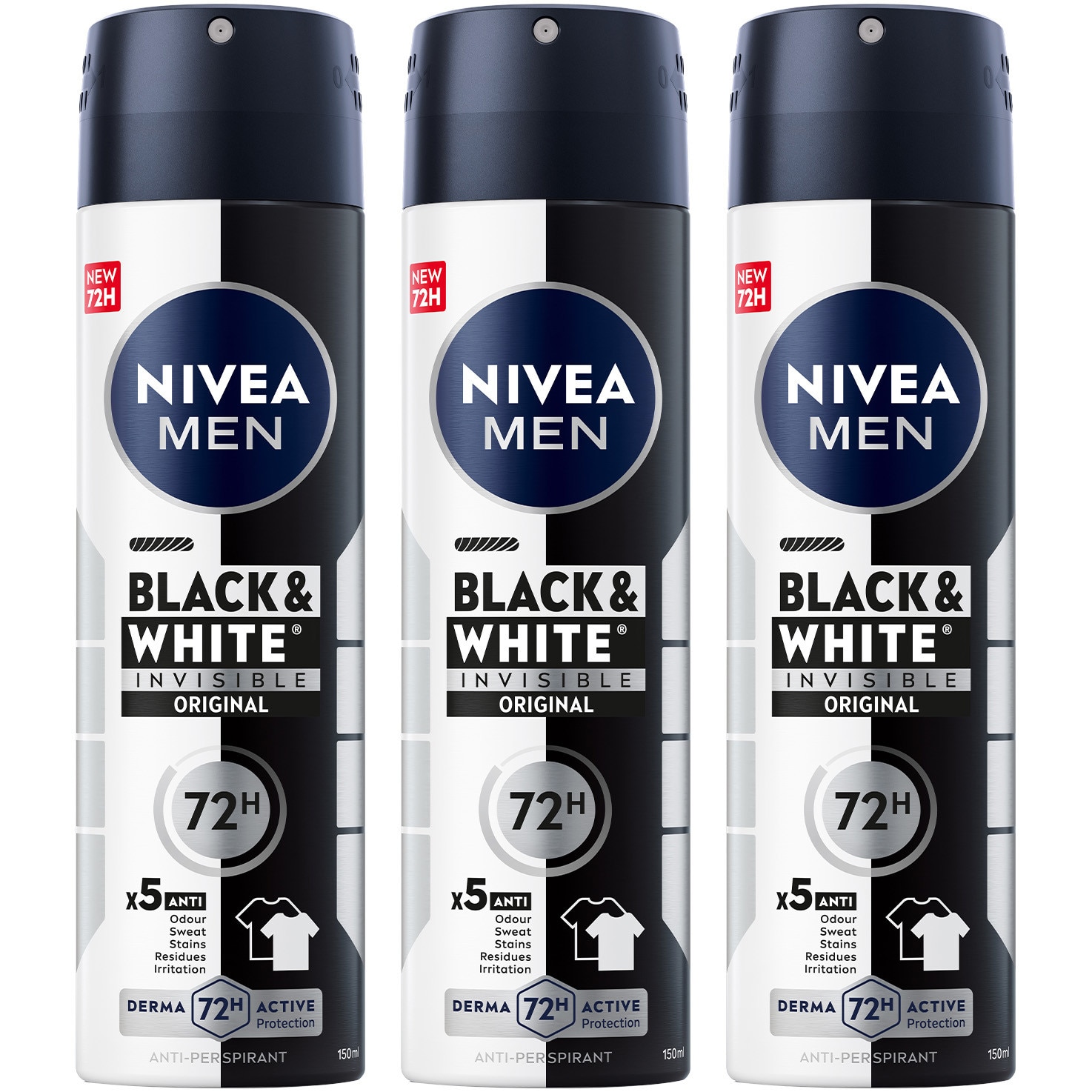 Antiperspirant set, Nivea, Black&White, 3x150ml - eMAG.ro