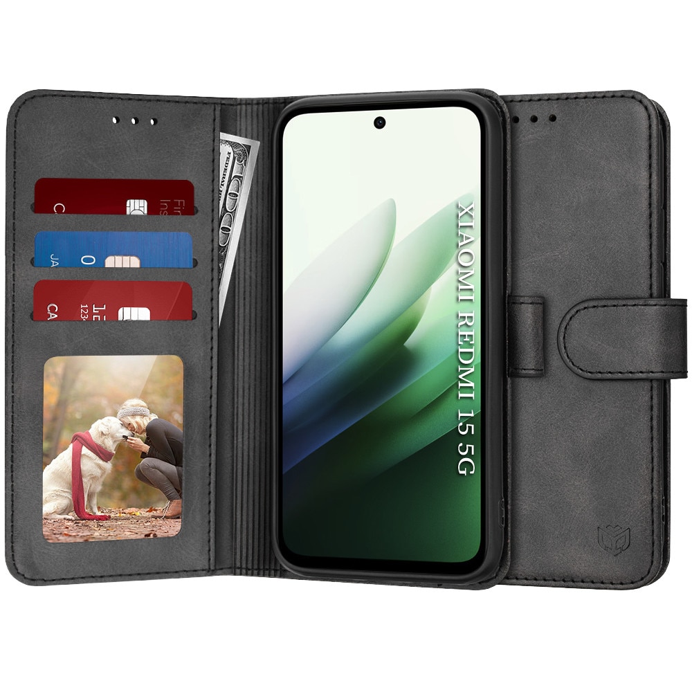 Husa pentru Xiaomi Redmi 15 5G / Redmi 15 4G, SKYDDAR INNOVATION, Diary Book, tip carte cu Portofel Interior, Antisoc, set cu sticker, Negru