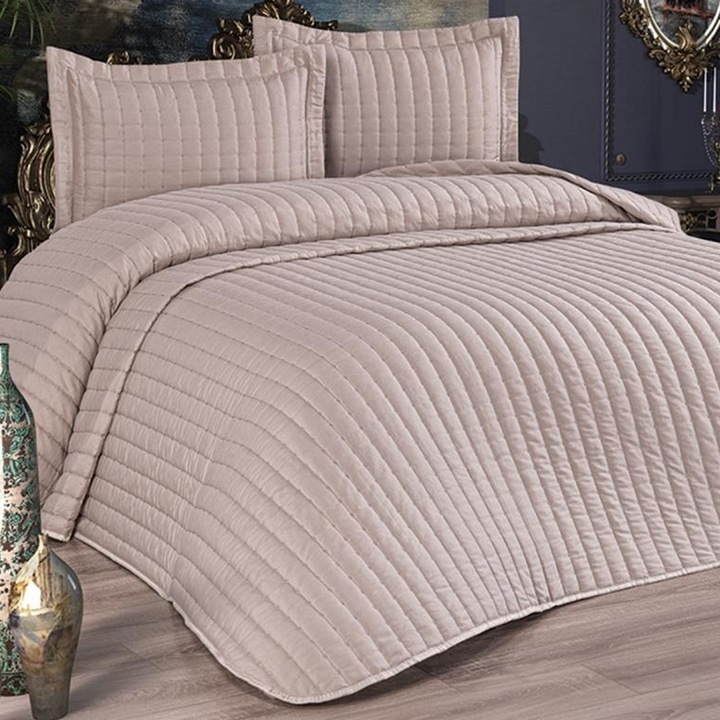 Set cuvertura pat dublu 250x260 cm + 2 fete perna 55x75 cm Asir Dublin - Cappucino