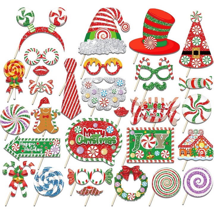 Set recuzita foto Delpi, 30 accesorii, Craciun/Revelion, multicolor