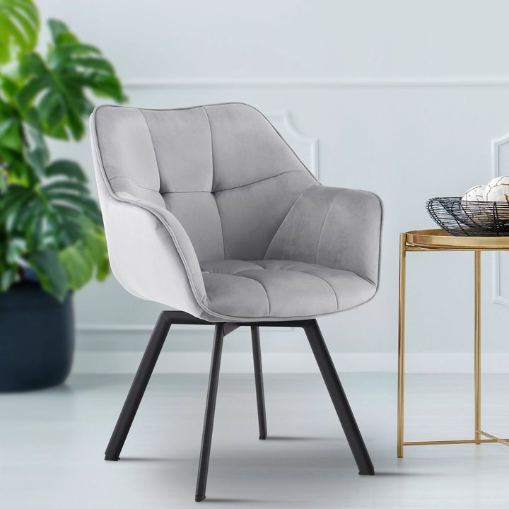 Scaun de masa Jordi catifea gri inchis