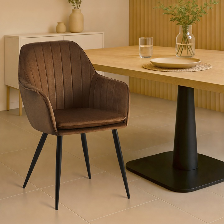 Scaun de masa Cheryl catifea negru maro