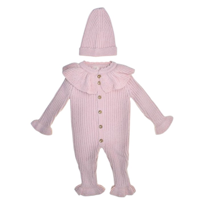 Compleu din 2 piese, salopeta si caciula, pentru fete, Mini Junior 4140C, Coral 122437