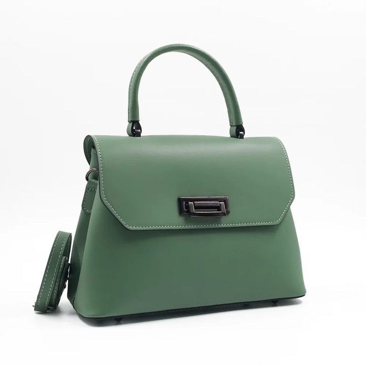 Poseta Piele Alana - Menta, Geanta Casual din Piele Naturala, Geanta, Genti