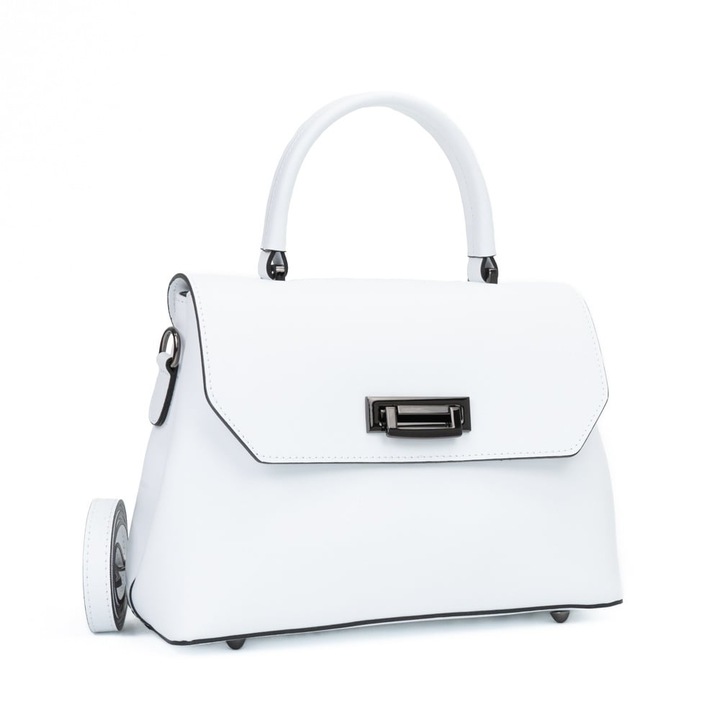 Poseta Piele Alana - Alb, Geanta Casual din Piele Naturala, Geanta, Genti